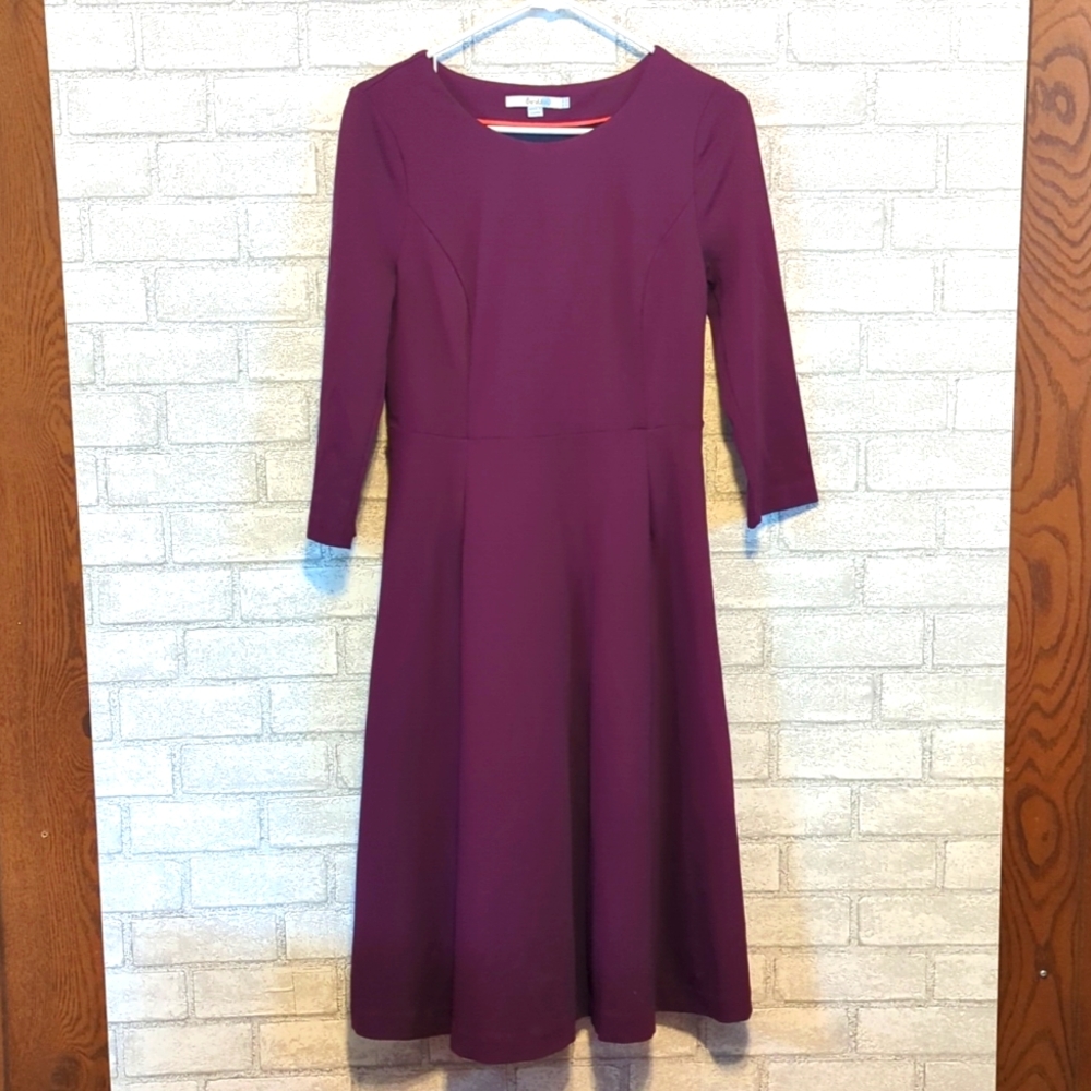 Boden Burgundy Fit and Flare 3/4 sleeve dress